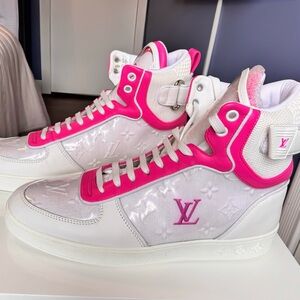 Brand New Louis Vuitton Women's White and Pink High-Top Sneakers